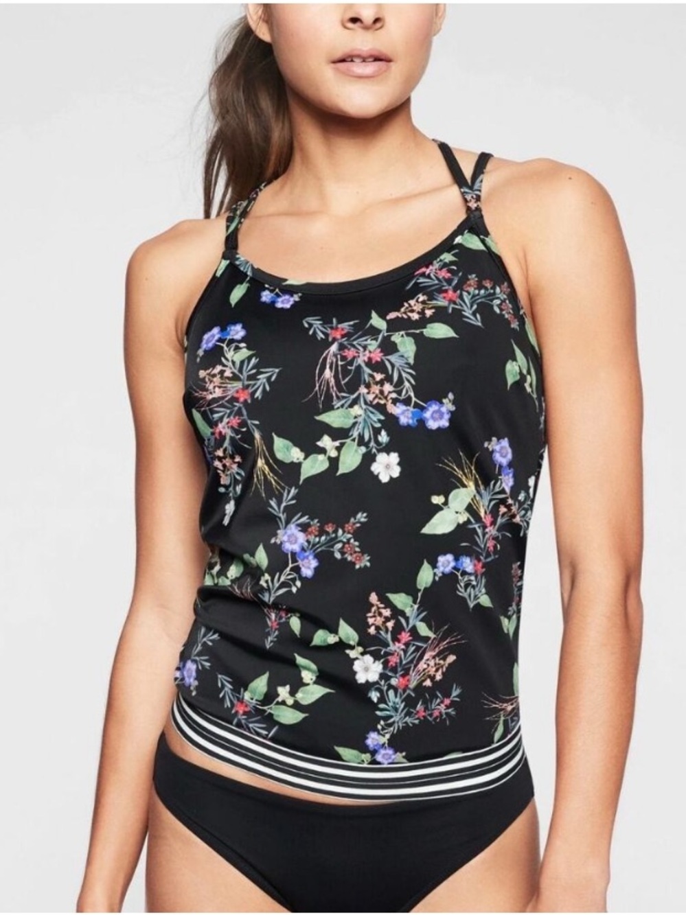 Athleta Floral Strappy Back Tankini Swim Top size 36D/DD